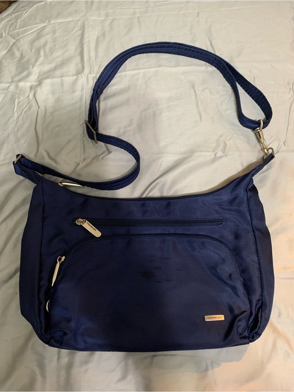 Travelon Blue Anti-Theft Nylon Crossbody Travel Bag RFID Locking Purse - Picture 1 of 9